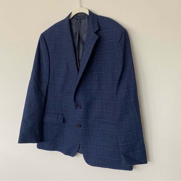 Ralph Lauren Men's Navy Windowpane Wool Blend Blazer Jacket 46R Business Casual - Picture 3 of 16